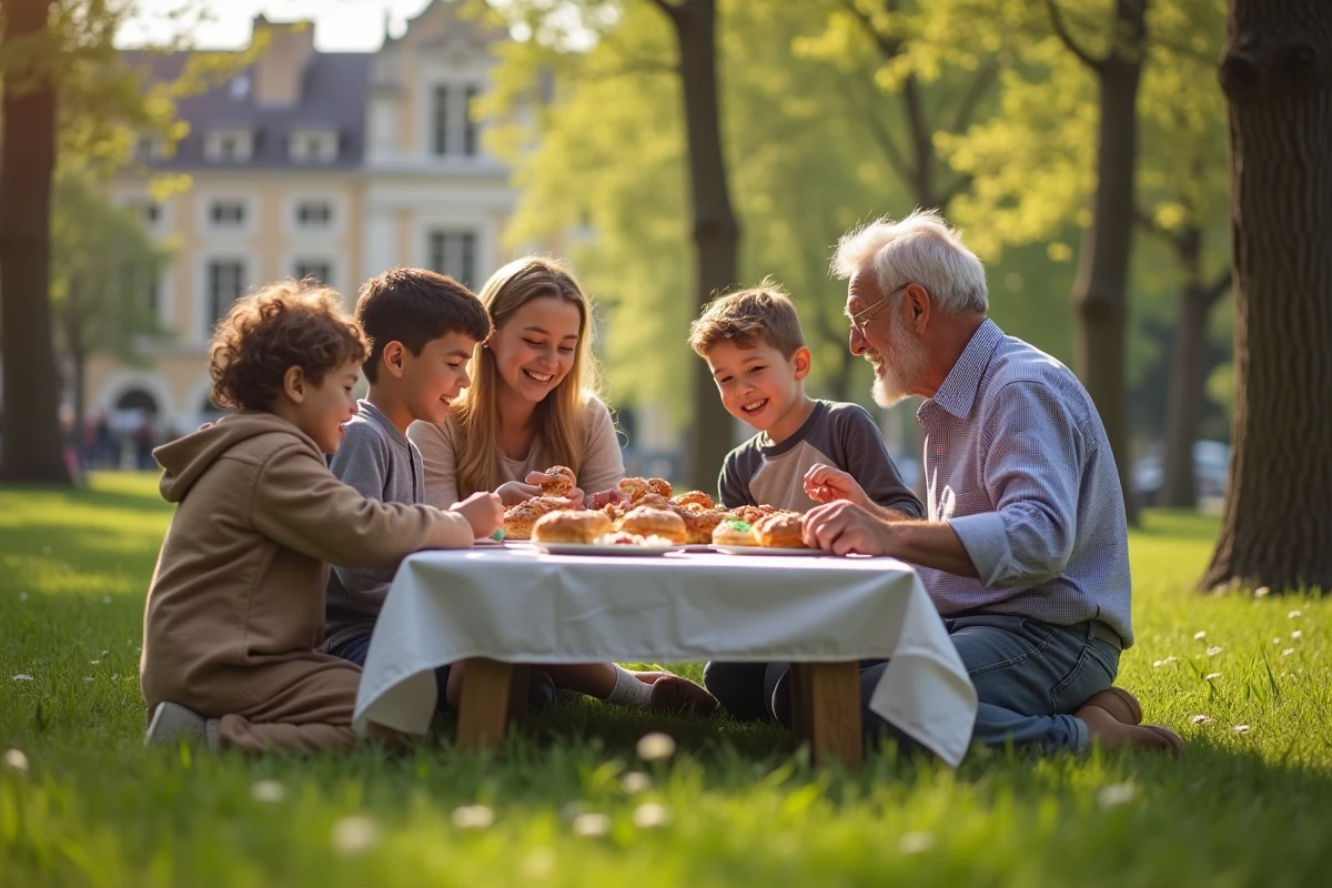 Famille multigenerations partageant un pique-nique en plein air
