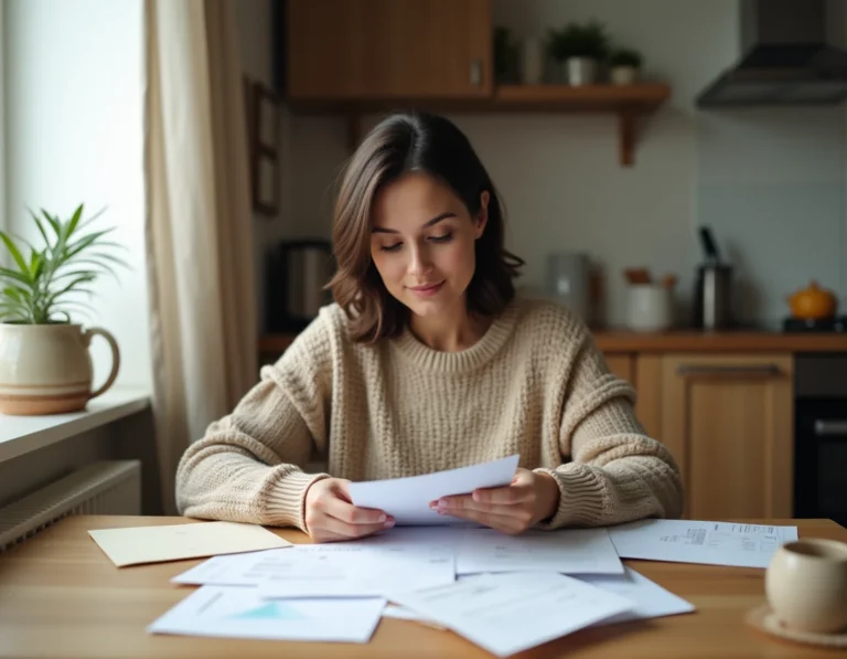 Femme organisant des documents officiels pour prouver l'occupation de son logement