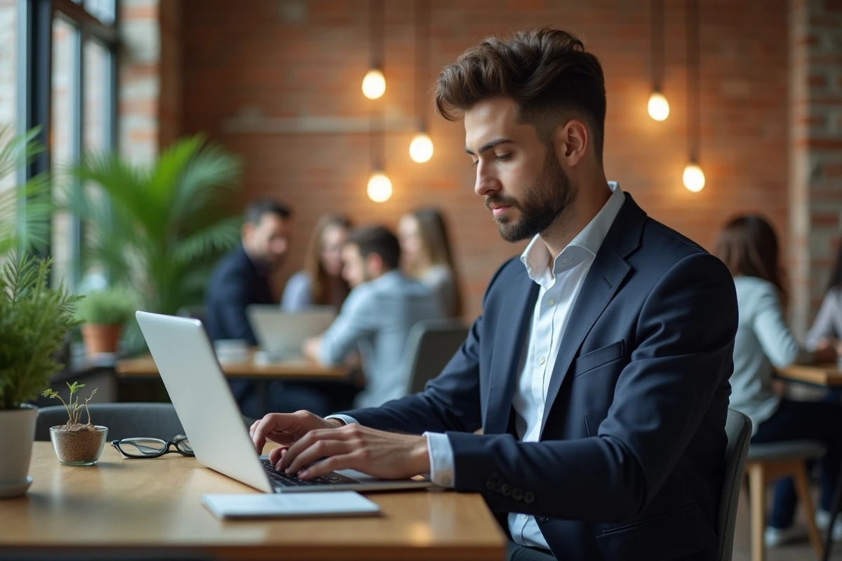 Jeune manager analysant des données dans un espace de coworking
